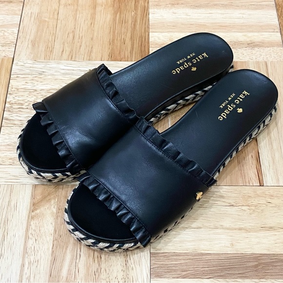 KATE SPADE “Zahara” Ruffle Trim Black Slides Espadrille Size 7.5 - Picture 1 of 15